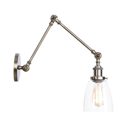 Swing Arm Clear Glass Wall Light Fixture with Brass/Bronze Finish - 1-Light Task Wall Lamp, Bell/Ball Clear Glass Shade