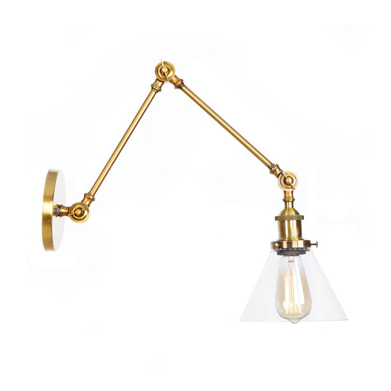 Swing Arm Clear Glass Wall Light Fixture with Brass/Bronze Finish - 1-Light Task Wall Lamp, Bell/Ball Clear Glass Shade
