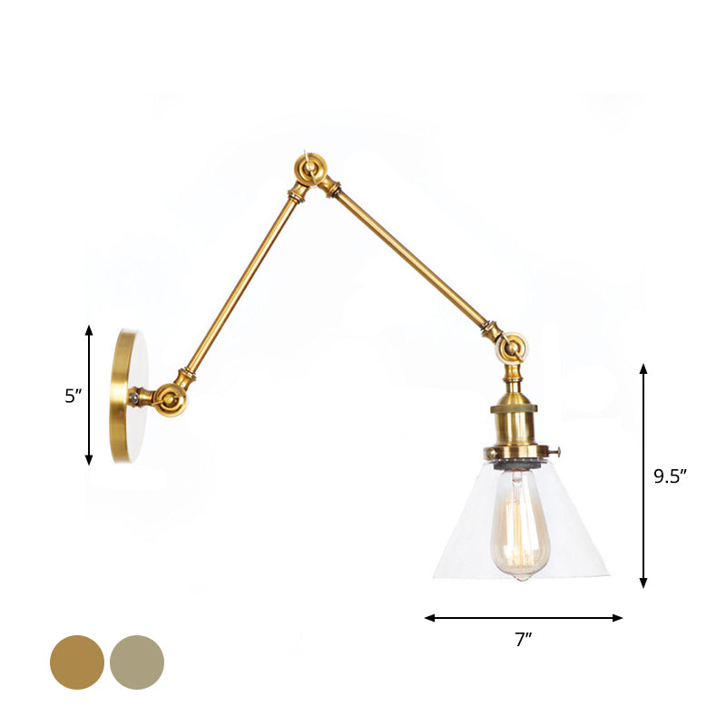 Swing Arm Clear Glass Wall Light Fixture with Brass/Bronze Finish - 1-Light Task Wall Lamp, Bell/Ball Clear Glass Shade