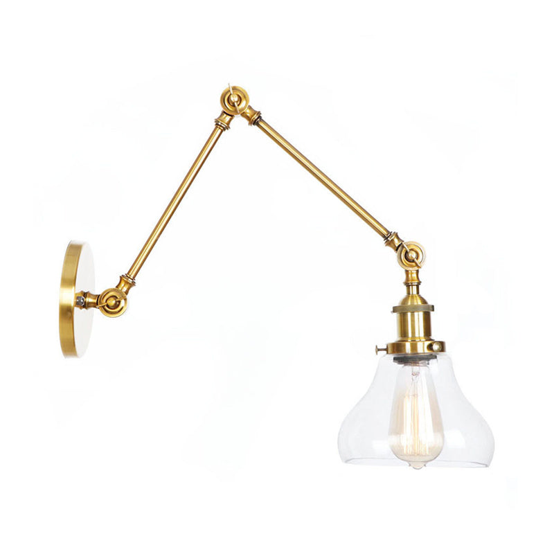 Swing Arm Clear Glass Wall Light Fixture with Brass/Bronze Finish - 1-Light Task Wall Lamp, Bell/Ball Clear Glass Shade