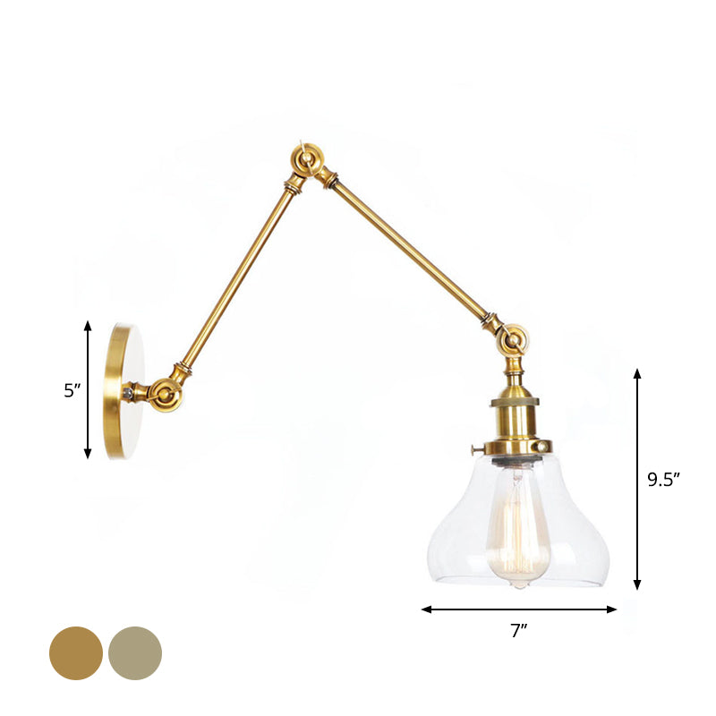 Swing Arm Clear Glass Wall Light Fixture with Brass/Bronze Finish - 1-Light Task Wall Lamp, Bell/Ball Clear Glass Shade