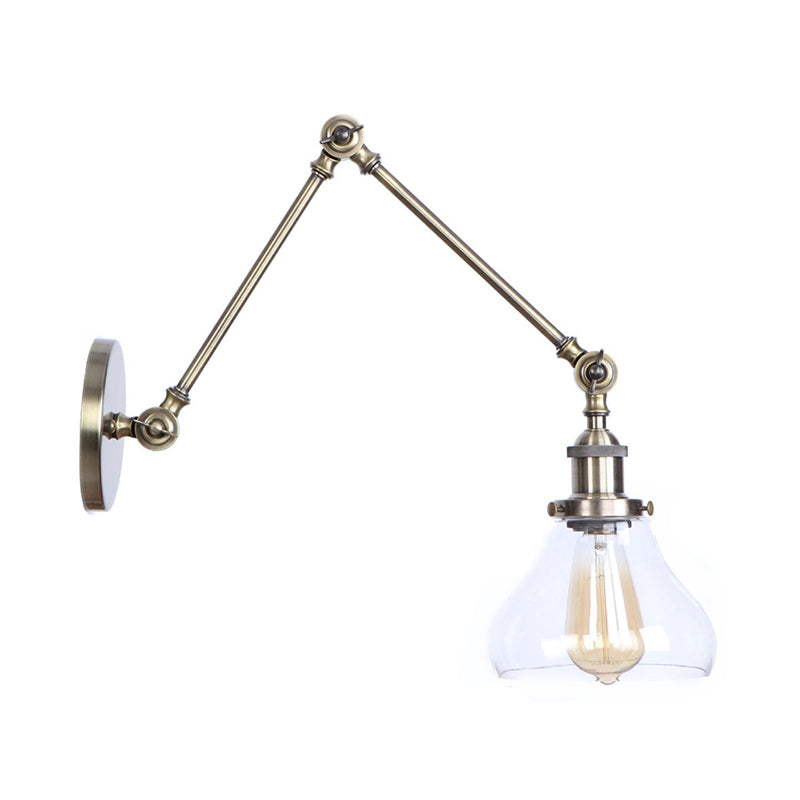 Swing Arm Clear Glass Wall Light Fixture with Brass/Bronze Finish - 1-Light Task Wall Lamp, Bell/Ball Clear Glass Shade