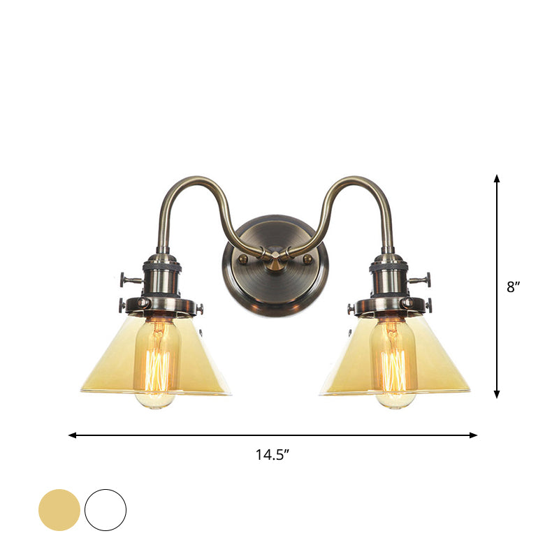 Amber/Clear Glass Wall Light with Undulated Arm in Bronze - Factory 2 Bulbs, Living Room Mounted Lighting