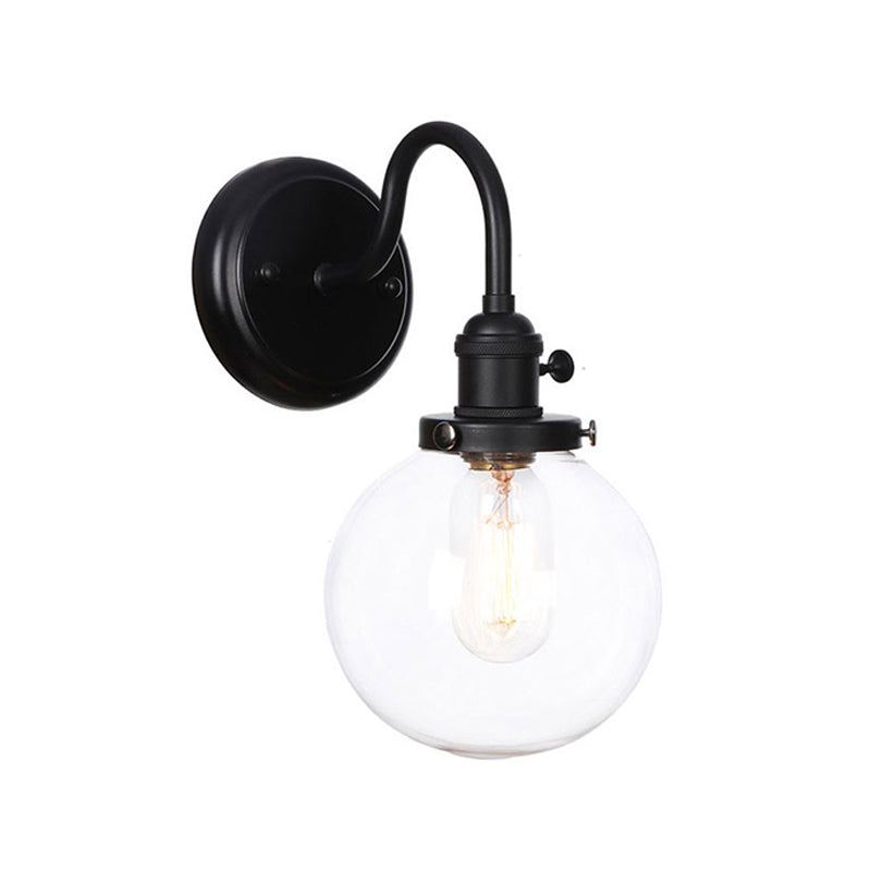 Vintage Wall Mount Gooseneck Lamp with Glass Shade - 1 Light in Black