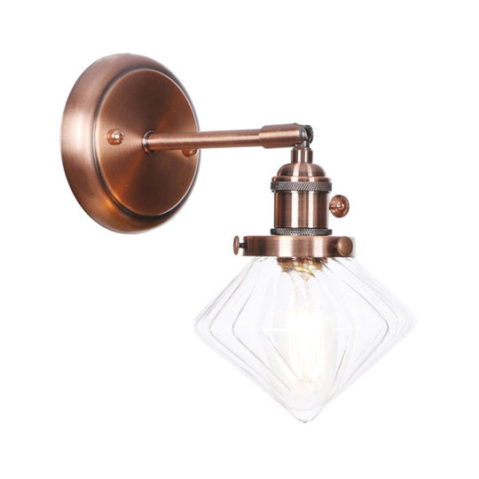 Iron Copper Finish Wall Light with Adjustable Arm and Conic/Diamond/Ball Shade - Single Factory Mount Reading Lamp