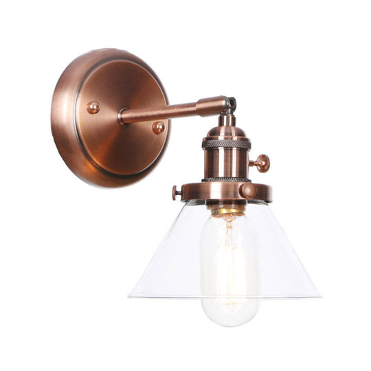 Iron Copper Finish Wall Light with Adjustable Arm and Conic/Diamond/Ball Shade - Single Factory Mount Reading Lamp