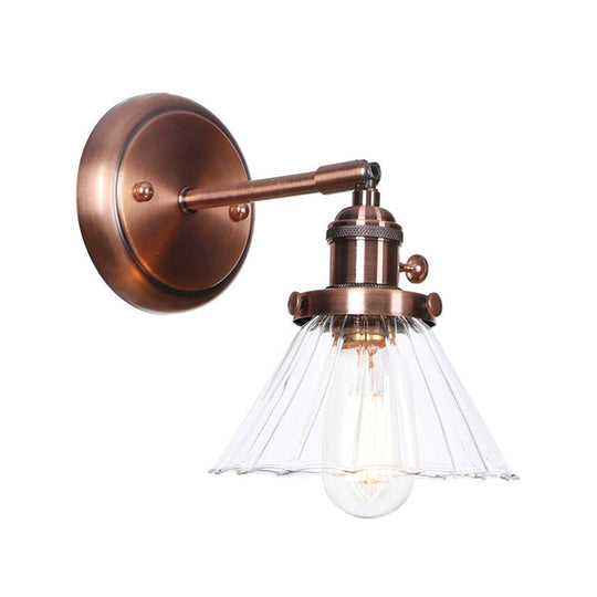 Iron Copper Finish Wall Light with Adjustable Arm and Conic/Diamond/Ball Shade - Single Factory Mount Reading Lamp