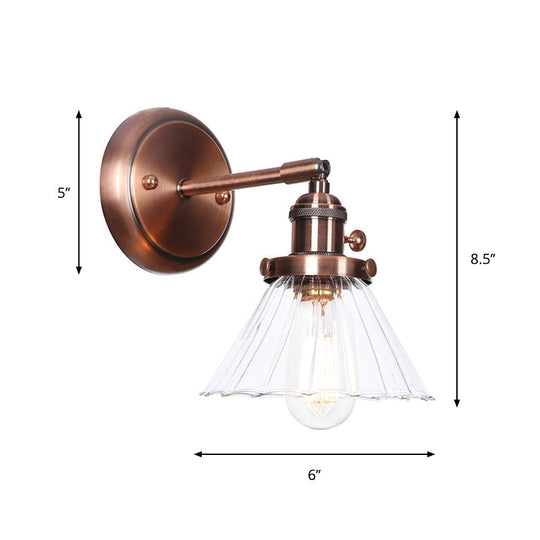 Iron Copper Finish Wall Light with Adjustable Arm and Conic/Diamond/Ball Shade - Single Factory Mount Reading Lamp