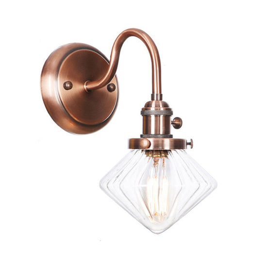 Iron Copper Finish Wall Light with Adjustable Arm and Conic/Diamond/Ball Shade - Single Factory Mount Reading Lamp