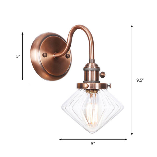 Iron Copper Finish Wall Light with Adjustable Arm and Conic/Diamond/Ball Shade - Single Factory Mount Reading Lamp