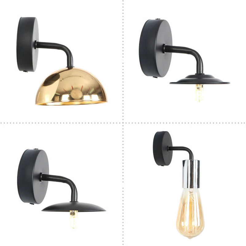 Industrial Style Metal Wall Mount Lamp - Shadeless Garage Lighting with Curved Arm in Rose Gold/Gold/Chrome