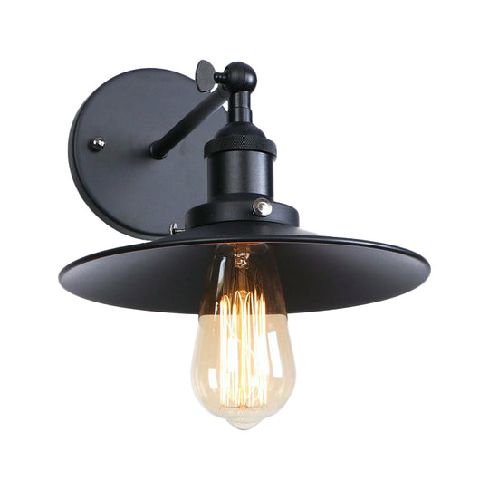 Vintage Adjustable Wall Lamp with Saucer Shade and Mesh Cage Design in Black