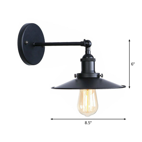 Vintage Adjustable Wall Lamp with Saucer Shade and Mesh Cage Design in Black