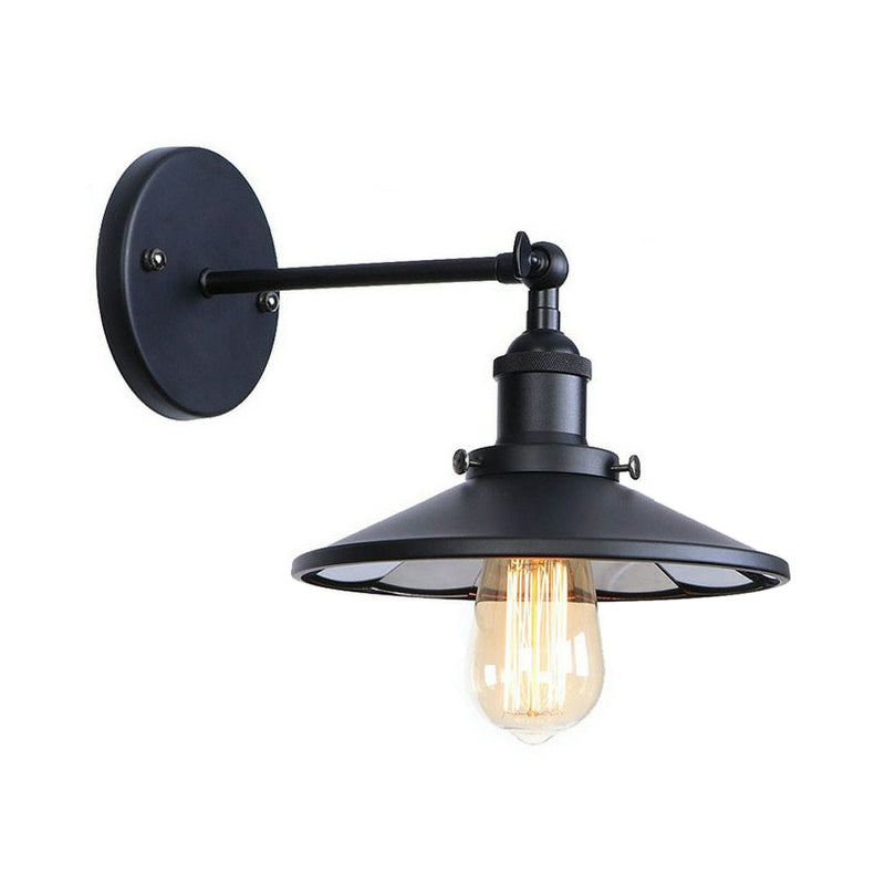 Vintage Adjustable Wall Lamp with Saucer Shade and Mesh Cage Design in Black