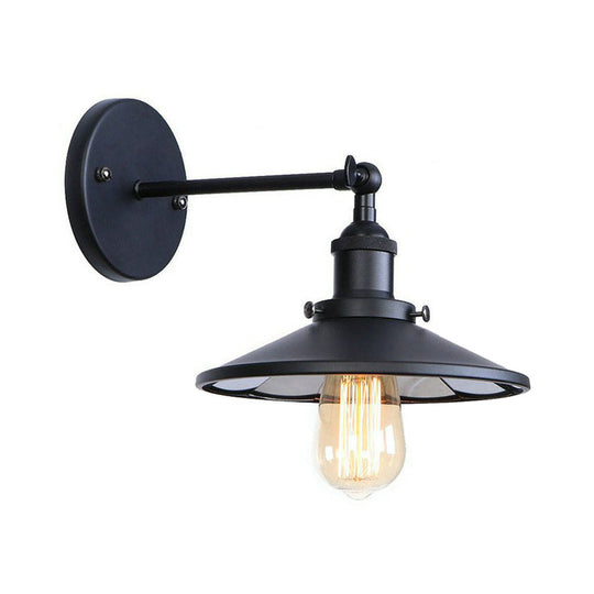 Vintage Adjustable Wall Lamp with Saucer Shade and Mesh Cage Design in Black