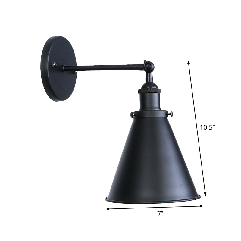 Vintage Adjustable Wall Lamp with Saucer Shade and Mesh Cage Design in Black