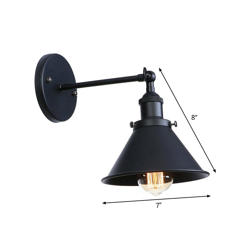 Vintage Adjustable Wall Lamp with Saucer Shade and Mesh Cage Design in Black