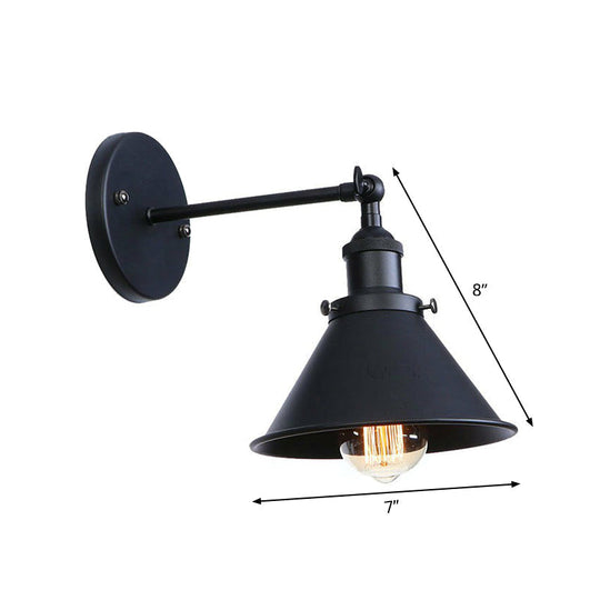 Vintage Adjustable Wall Lamp with Saucer Shade and Mesh Cage Design in Black