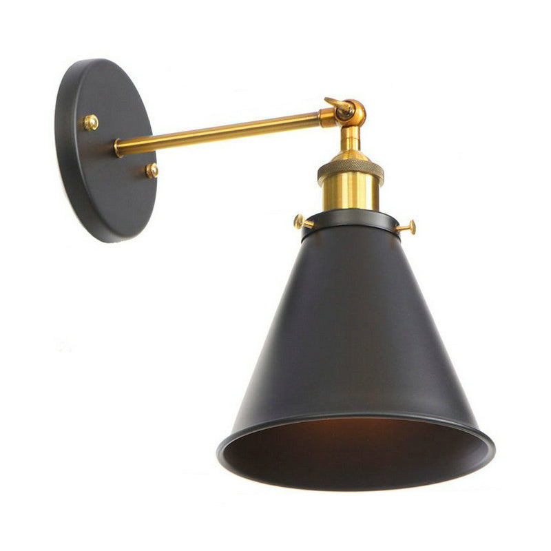Industrial Metal Rotatable Wall Lamp in Black with Brass Arm and Open Bulb Design
