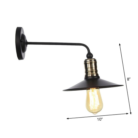 Rustic 1-Light Iron Wall Lamp Fixture in Black for Dining Room - Bell/Sphere Cage/Flared Wall Light
