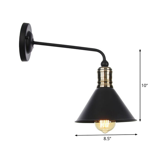Rustic 1-Light Iron Wall Lamp Fixture in Black for Dining Room - Bell/Sphere Cage/Flared Wall Light