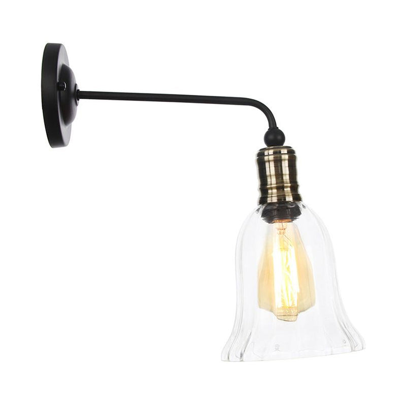 Rustic 1-Light Iron Wall Lamp Fixture in Black for Dining Room - Bell/Sphere Cage/Flared Wall Light