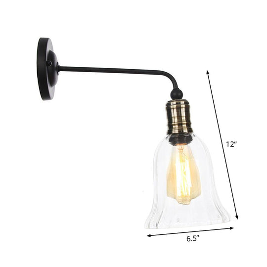 Rustic 1-Light Iron Wall Lamp Fixture in Black for Dining Room - Bell/Sphere Cage/Flared Wall Light