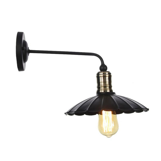 Rustic 1-Light Iron Wall Lamp Fixture in Black for Dining Room - Bell/Sphere Cage/Flared Wall Light
