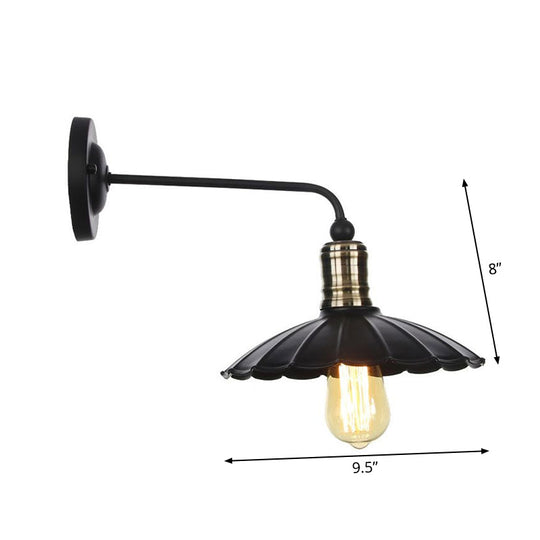 Rustic 1-Light Iron Wall Lamp Fixture in Black for Dining Room - Bell/Sphere Cage/Flared Wall Light