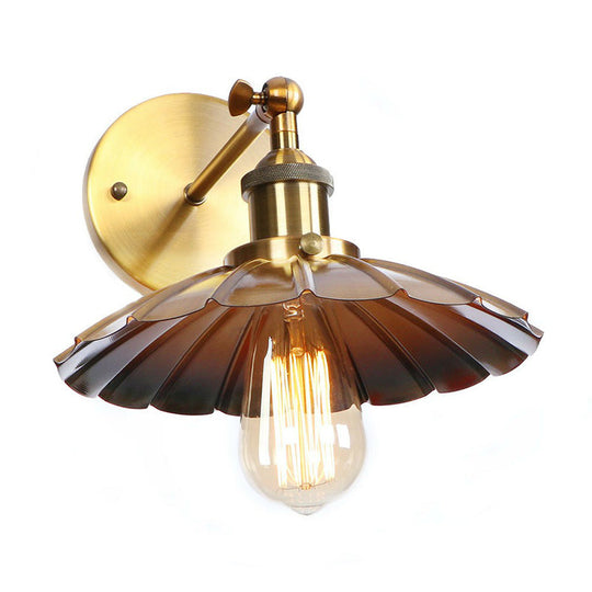 Iron Brass Finish Wall Light Fixture with Scalloped/Horn/Cone Design - 1-Light Factory Wall Mounted Lamp