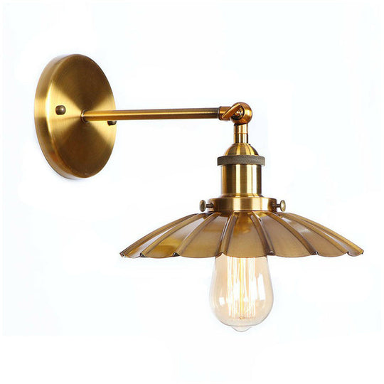 Iron Brass Finish Wall Light Fixture with Scalloped/Horn/Cone Design - 1-Light Factory Wall Mounted Lamp