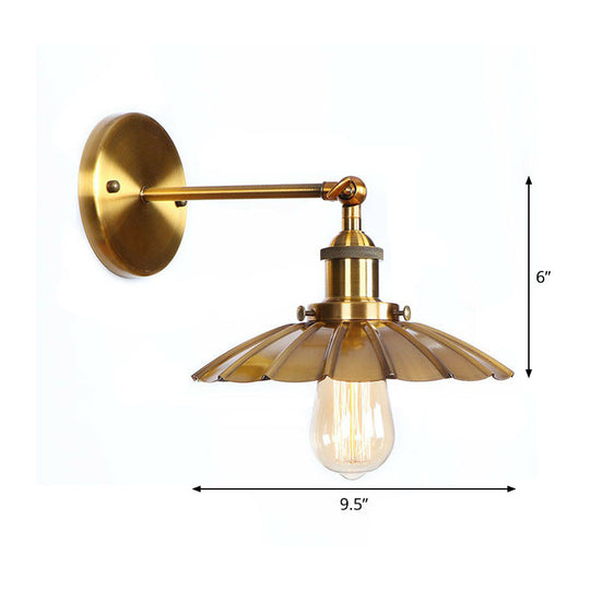 Iron Brass Finish Wall Light Fixture with Scalloped/Horn/Cone Design - 1-Light Factory Wall Mounted Lamp