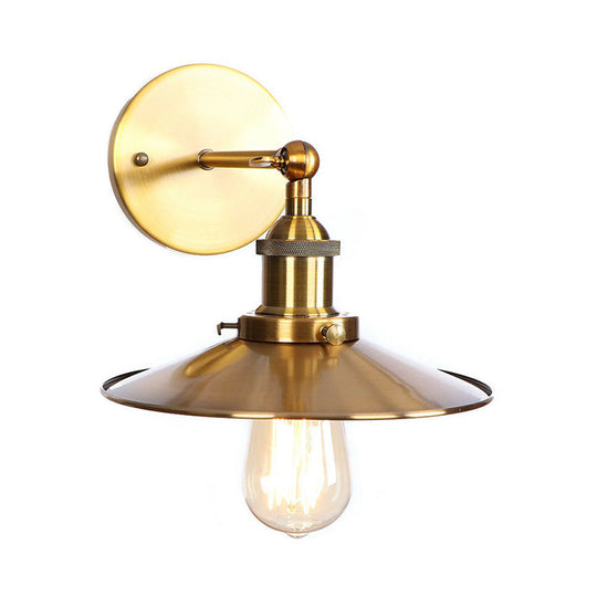 Iron Brass Finish Wall Light Fixture with Scalloped/Horn/Cone Design - 1-Light Factory Wall Mounted Lamp