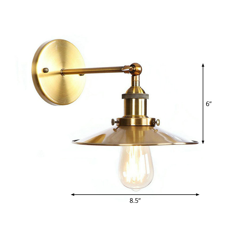 Iron Brass Finish Wall Light Fixture with Scalloped/Horn/Cone Design - 1-Light Factory Wall Mounted Lamp