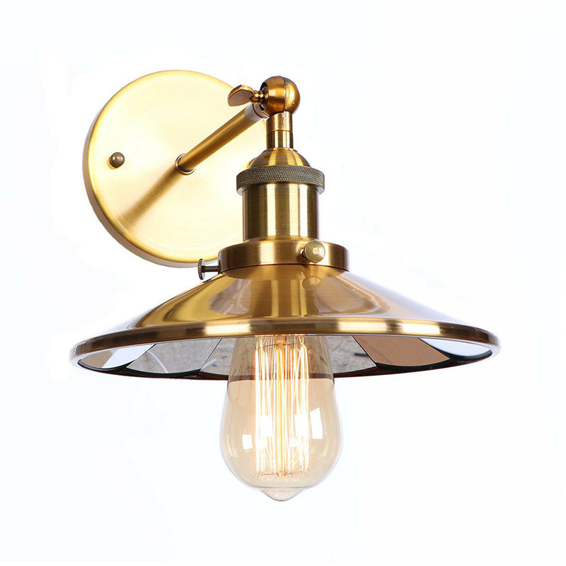 Iron Brass Finish Wall Light Fixture with Scalloped/Horn/Cone Design - 1-Light Factory Wall Mounted Lamp