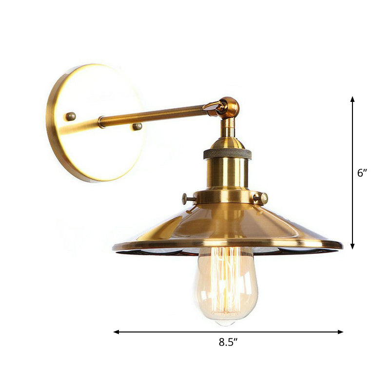 Iron Brass Finish Wall Light Fixture with Scalloped/Horn/Cone Design - 1-Light Factory Wall Mounted Lamp