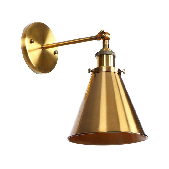 Iron Brass Finish Wall Light Fixture with Scalloped/Horn/Cone Design - 1-Light Factory Wall Mounted Lamp