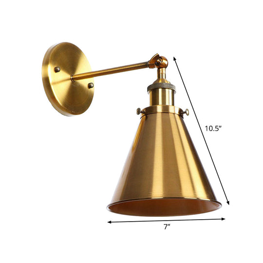 Iron Brass Finish Wall Light Fixture with Scalloped/Horn/Cone Design - 1-Light Factory Wall Mounted Lamp