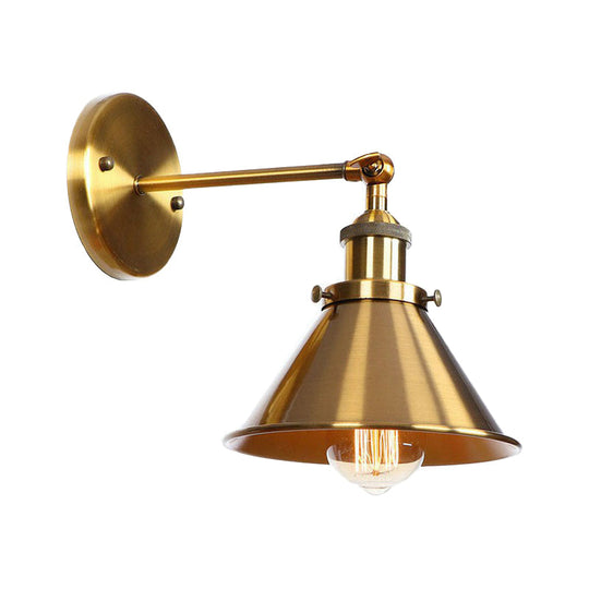 Iron Brass Finish Wall Light Fixture with Scalloped/Horn/Cone Design - 1-Light Factory Wall Mounted Lamp