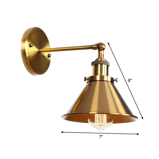 Iron Brass Finish Wall Light Fixture with Scalloped/Horn/Cone Design - 1-Light Factory Wall Mounted Lamp