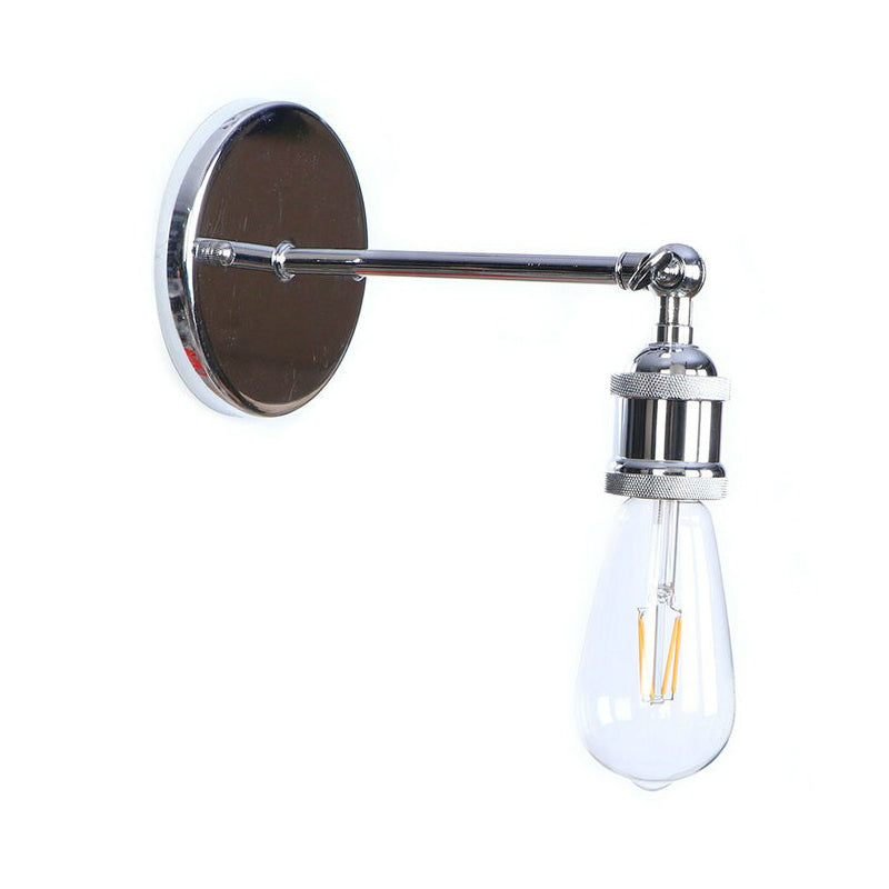 Industrial Iron Swivel Wall Lamp with Chrome Finish - 1-Light Cone/Saucer/Shadeless Design for Reading