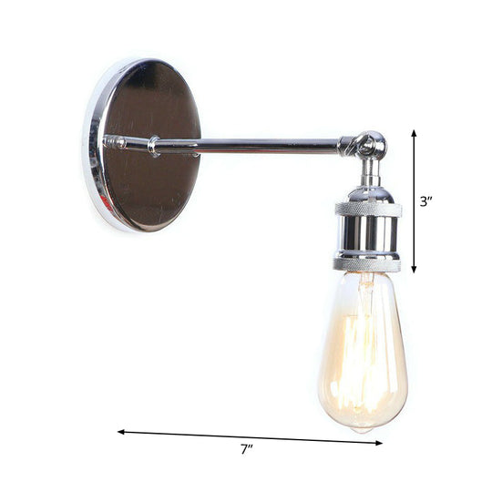 Industrial Iron Swivel Wall Lamp with Chrome Finish - 1-Light Cone/Saucer/Shadeless Design for Reading
