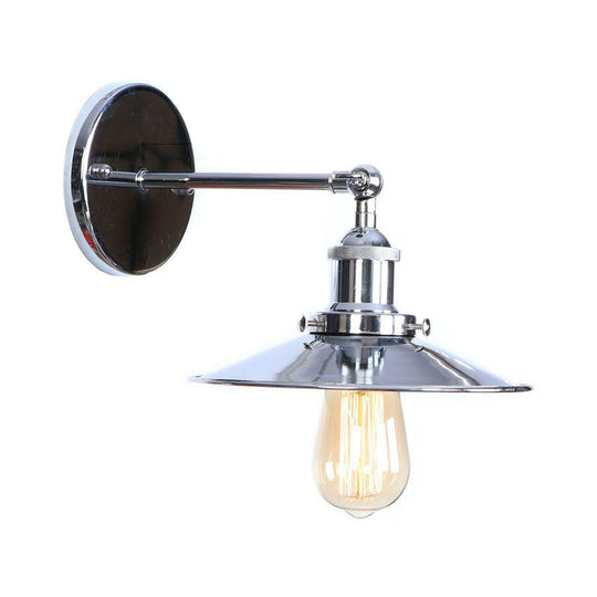 Industrial Iron Swivel Wall Lamp with Chrome Finish - 1-Light Cone/Saucer/Shadeless Design for Reading