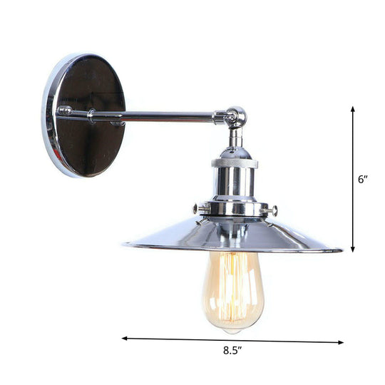 Industrial Iron Swivel Wall Lamp with Chrome Finish - 1-Light Cone/Saucer/Shadeless Design for Reading