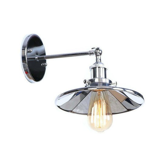 Industrial Iron Swivel Wall Lamp with Chrome Finish - 1-Light Cone/Saucer/Shadeless Design for Reading