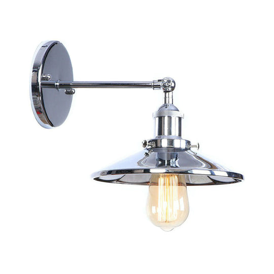 Industrial Iron Swivel Wall Lamp with Chrome Finish - 1-Light Cone/Saucer/Shadeless Design for Reading