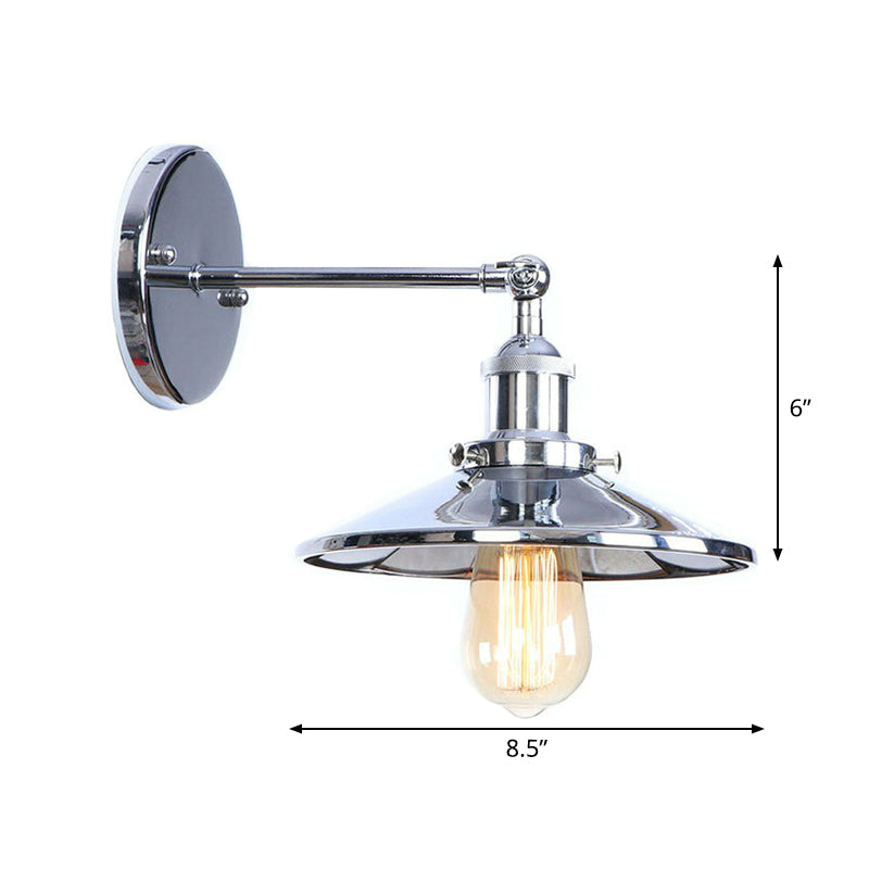 Industrial Iron Swivel Wall Lamp with Chrome Finish - 1-Light Cone/Saucer/Shadeless Design for Reading