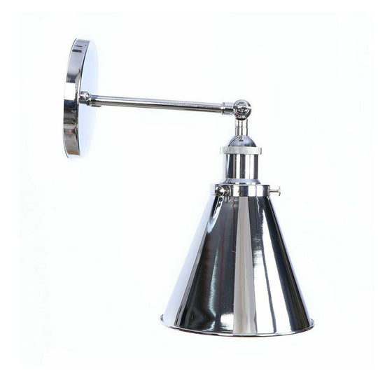 Industrial Iron Swivel Wall Lamp with Chrome Finish - 1-Light Cone/Saucer/Shadeless Design for Reading