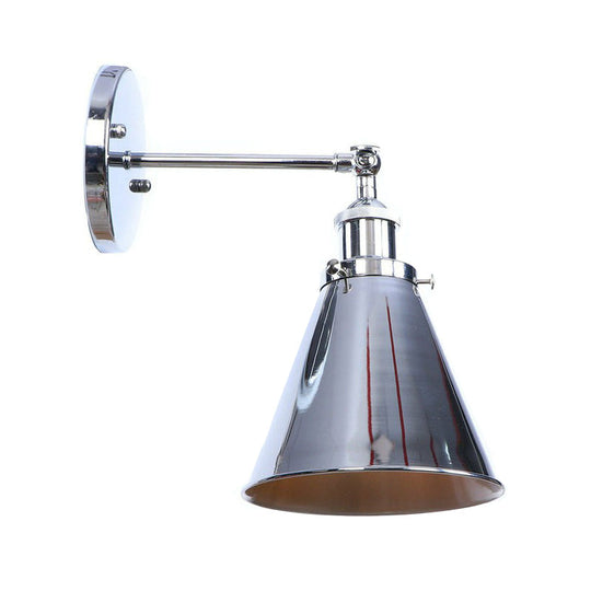 Industrial Iron Swivel Wall Lamp with Chrome Finish - 1-Light Cone/Saucer/Shadeless Design for Reading