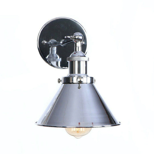 Industrial Iron Swivel Wall Lamp with Chrome Finish - 1-Light Cone/Saucer/Shadeless Design for Reading